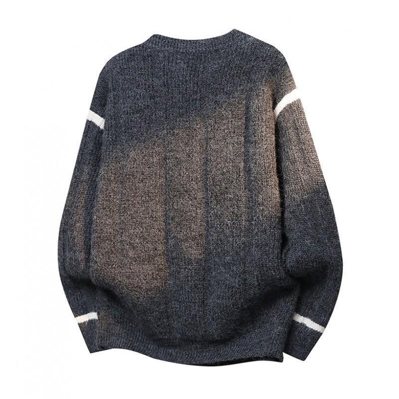 Unisex Chunky Knit Sweater With Round Neck Loose Fit Casual Wear In Rabbit Wool Blend