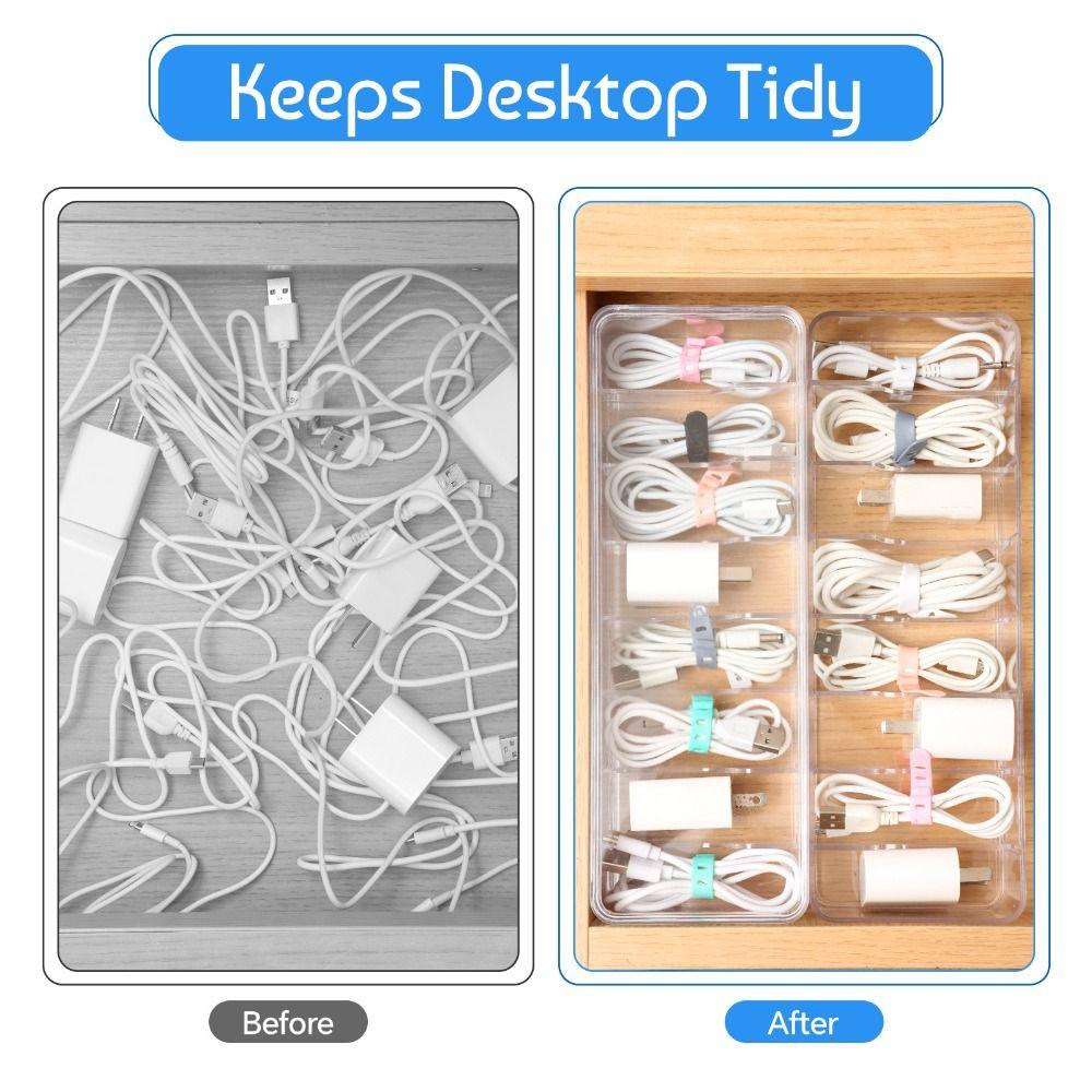 

2 PCS with 24pcs Wire Ties Power Cord Storage Box with Lid Desktop Stationery Case Home Office