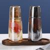 Side Table Water Bottle Set with Glass, Night Cup Set with Cup Cover, Gargle Water Bottle for Bedroom, Bathroom, and Kitchen, 25oz750ml (Amber)