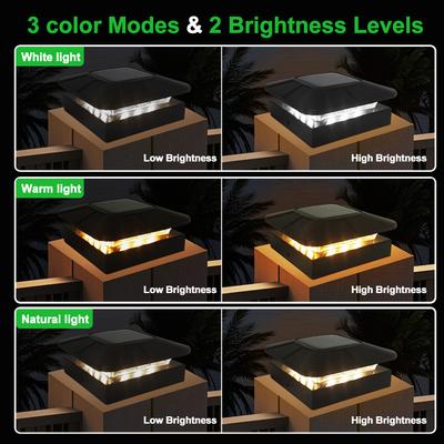 Luz Solar para Topo de Poste Exterior 4x4 Luz Solar para Poste de Cerca IP65 À Prova d'Água Com 3 Modos Luz Solar para Topo de Cerca de Deck