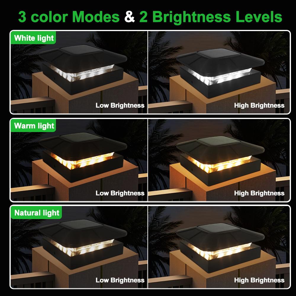 Outdoor Solar Post Cap Lights 3 Modes Fence Light Solar Powered Waterproof Gate Light For 4 Inch Wood Posts Yard Garden Outside