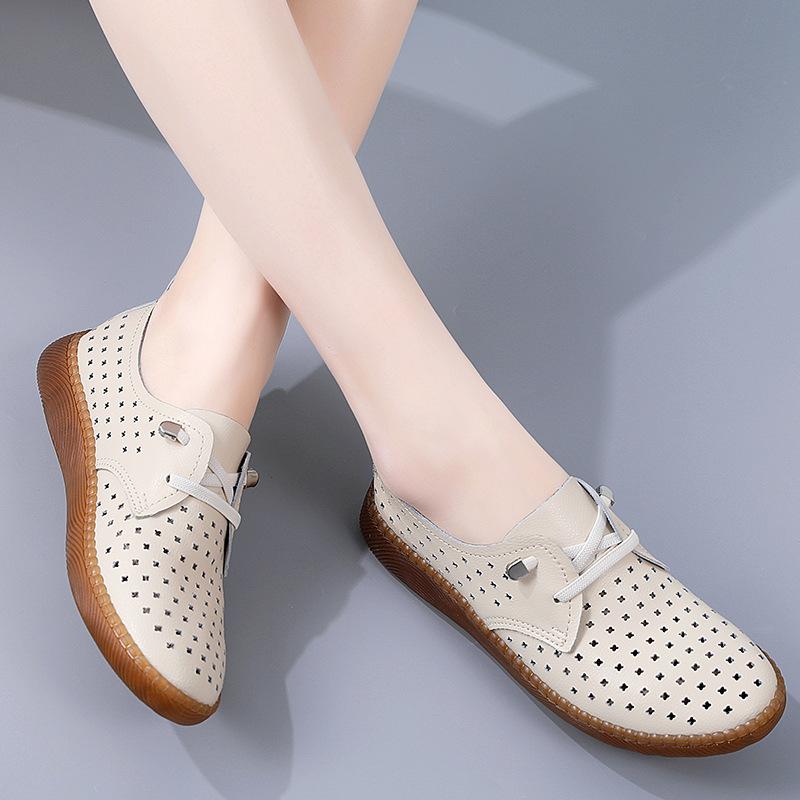 Korean Style Flat White Shoes for Women In Spring and Summer New Fashionable Student Round Head Shoes Sports Casual Leather Single Shoes