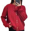 Autumn and Winter New Retro Twist Double Button Knitted Cardigan Women's Crew Neck Versatile Loose Sweater Jacket Tide