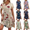 Women's Short Sleeve Casual Dress Floral Print Round Neck Waist Tie Pocket Summer Dress