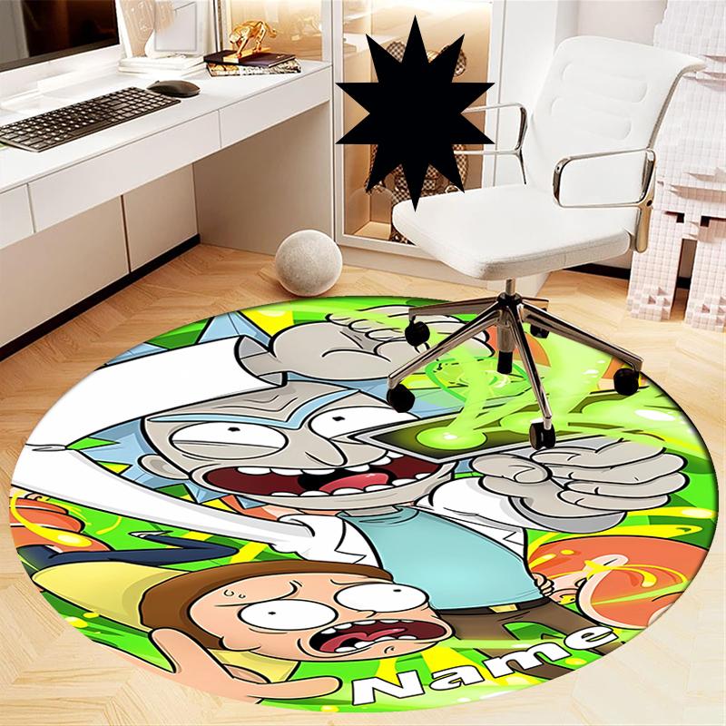 Custom Name Rick and Morty Printed Round Rug Carpet Chair Rug Area Rug Entryway Doormats,for Office Chair Living Room Bedroom Kitchen Room.