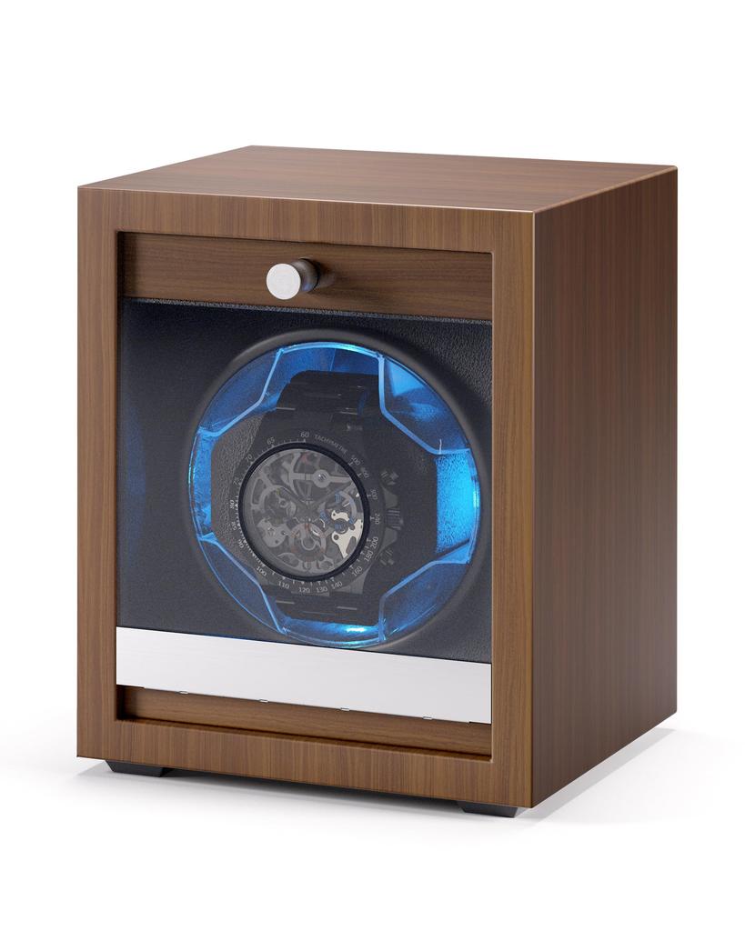 PHIZTO Automatic Watch Winder with Premium Wood Grain 5 Rotating LED Quiet and Fits All Mechanical Watches for Men and Includes USB Protective and