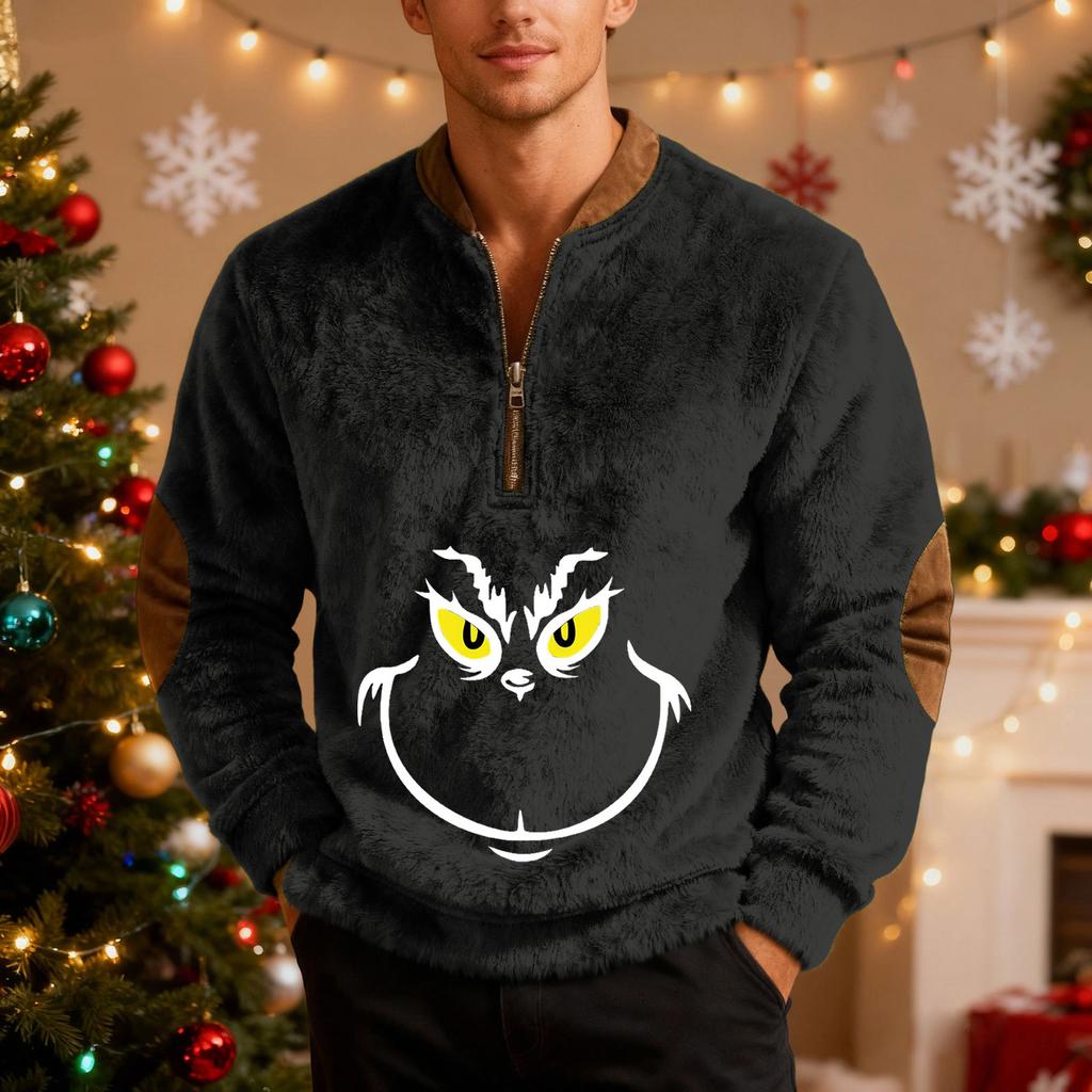 Mens Christmas Sweater Zip Up Sweatshirts Vintage Knit Graphic Sweatshirt Xmas Stand Collar Pullover