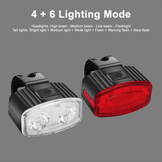 1/2Pcs Bicycle Headlight Tail Light Waterproof USB Rechargeable Universal MTB Road Mountain Bike Cycling Front Light Night Riding Warning Rear Lamp