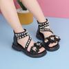 Children's Beach Shoes Breathable Summer Girls Flowers Sweet Cute Sandals Soft Sole Roman Shoes Middle Older Kids Princess Shoes