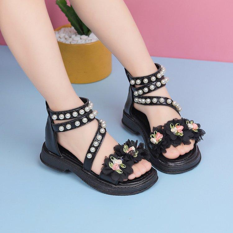 Children's Beach Shoes Breathable Summer Girls Flowers Sweet Cute Sandals Soft Sole Roman Shoes Middle Older Kids Princess Shoes