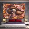 Poodle with Pink Hat and Floral Design Pattern Wall Hanging Tapestry Decorative Tapestry Home Decor for Bedroom and Living Room