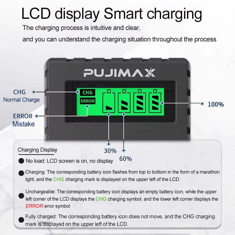 PUJIMAX LCD Intelligent Display Charger PJ-LCD005 for 1-4 AA/AAA Ni-MH/Ni-CD Batteries