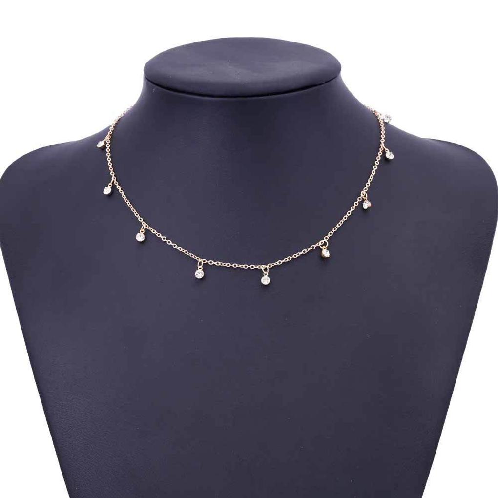 Lovely Korean Simple Alloy Necklace Choker Rhinestone Pendant Adjustable Chain Wedding Jewelry For Women Girls