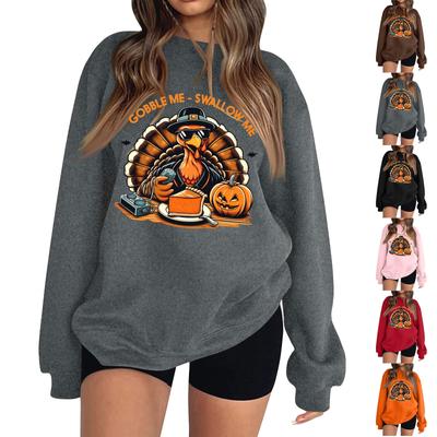 Women's Fashion Long Sleeve Thanksgiving Printed Round Neck Pullover Top Sweatshirt