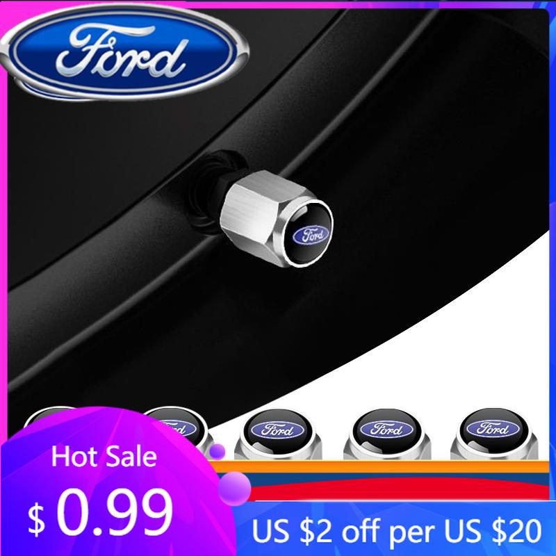New 2026 Car Sticker Ford New 2025 Hot 5pc Metal Car Logo Tire Wheel Cap Air Valve Stem Cover For Ford Fiesta Focus 3 4 MK3 MK4