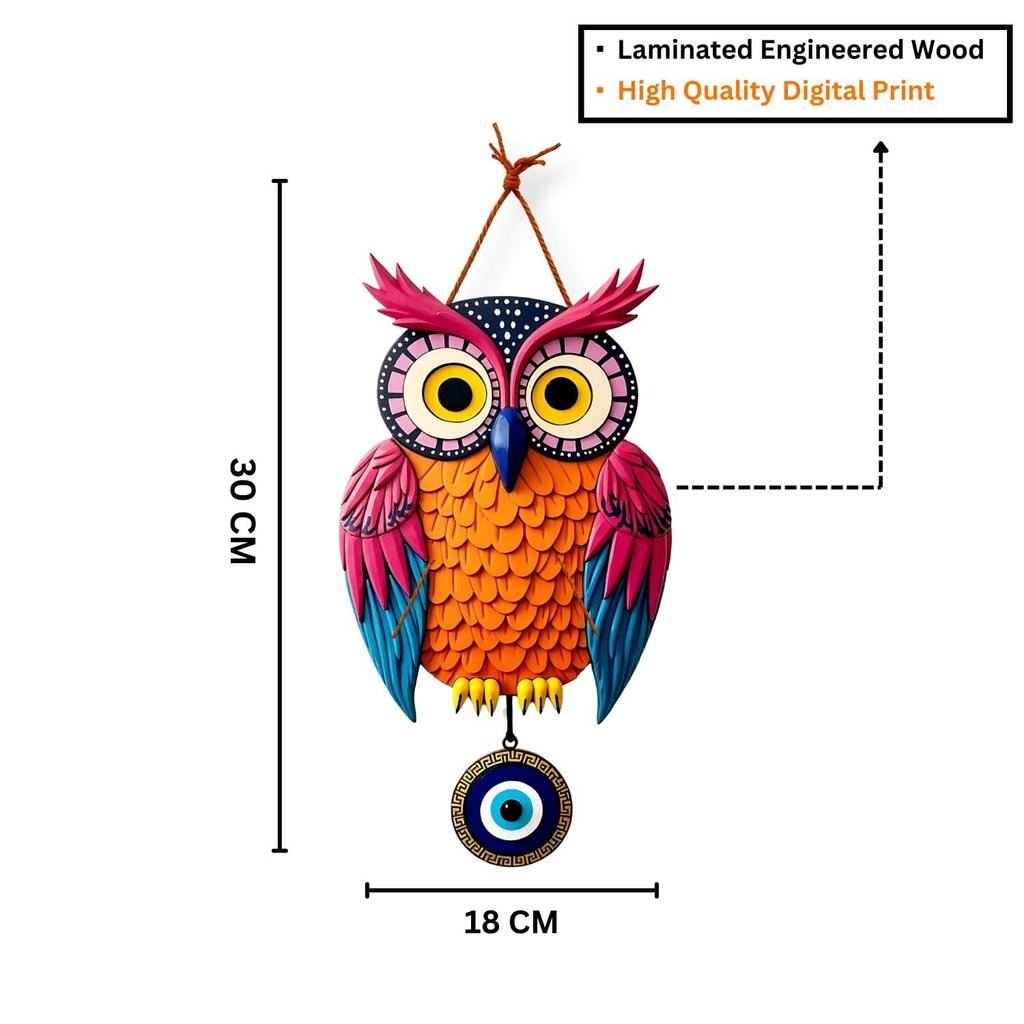 Suspension Murale en Bois en Forme de Hibou pour Décoration d'Intérieur | Décoration Œil Maléfique Salon, Salle à Manger | Œuvre d'Art Moderne | Article Design en MDF