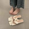 Summer 2025 Women's Square Head Sandals Flat Rubber Sole Simple Design Beach Slippers for Adult Ladies Solid  Slip-On Shoes