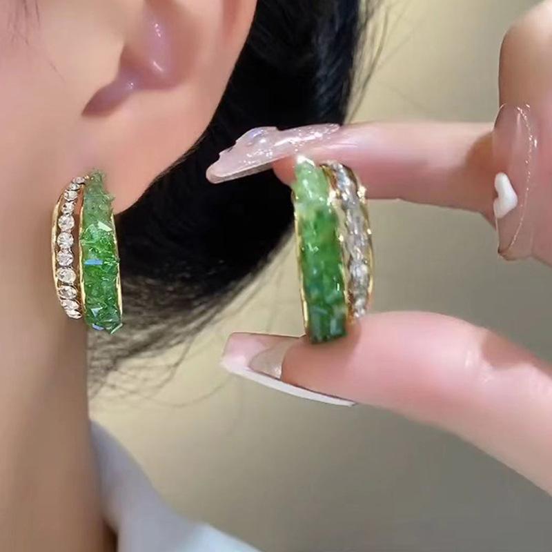 

Модные блестящие серьги-кольца со стразами и зеленым цирконием для женщин и девочек, корейские круглые серьги-гвоздики, повседневные серьги для вечеринок, ювелирные изделия зелёный