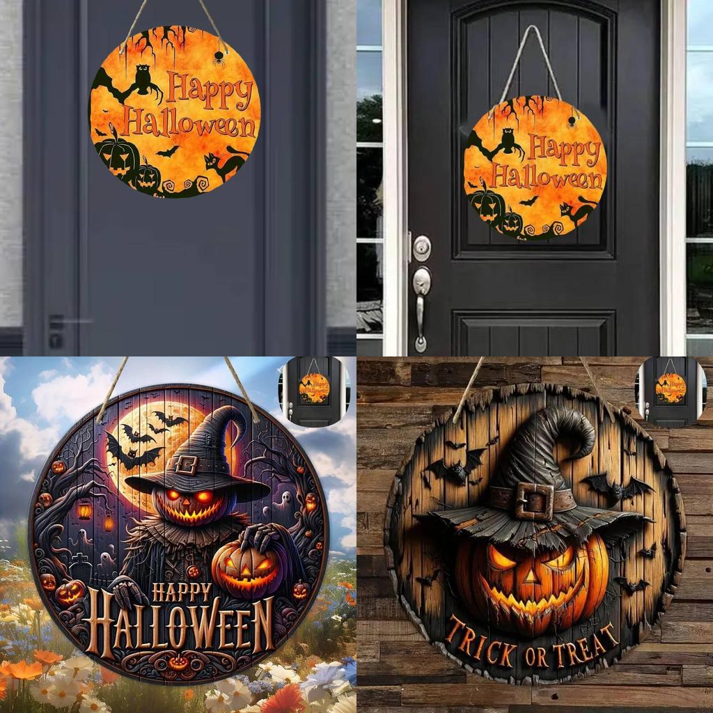 Premium Quality Yellow Wood Halloween Door Plaque For Stylish Home Decor In Elegant Colors