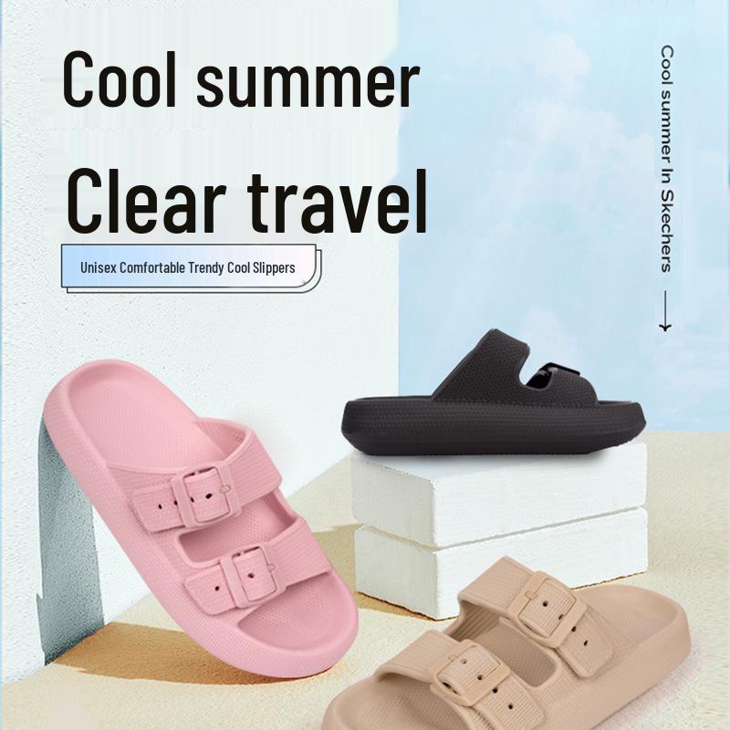 2025 Thick-Soled Double Buckle EVA Sandals: Step-On-Comfort for Couples, Women, Indoor/Outdoor Use