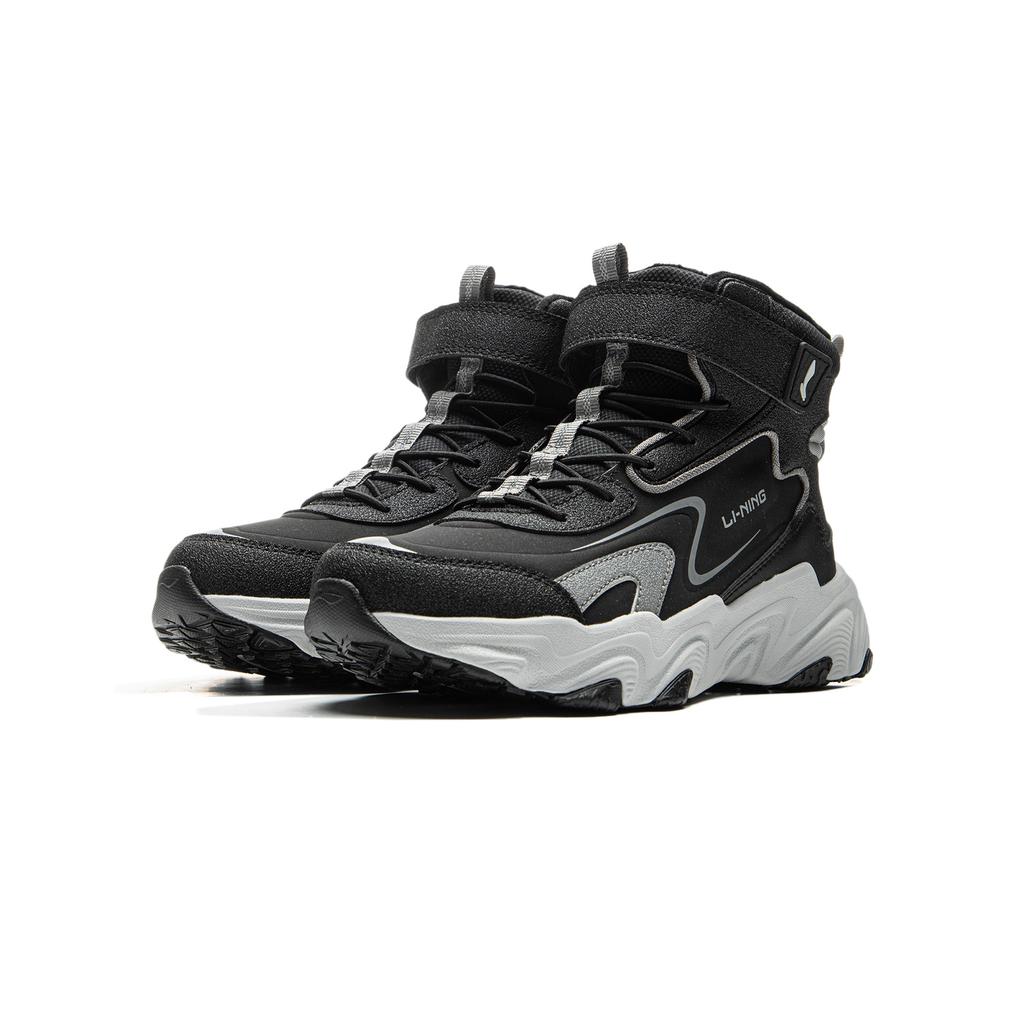 Li Ning Kids Fashion Non-Slip Shock Absorbing Warm High-Top Casual Shoes Kids Sneaker Black Gravel-Gray YKCU186-33