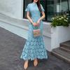 ZANZEA Women Summer Round Neck Short Sleeve Elegant Lace Fishtail Dress