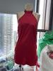 European-Style Red Satin Halter Neck Backless Dress - Sexy, Short, Hip-Hugging Evening Gown for Women