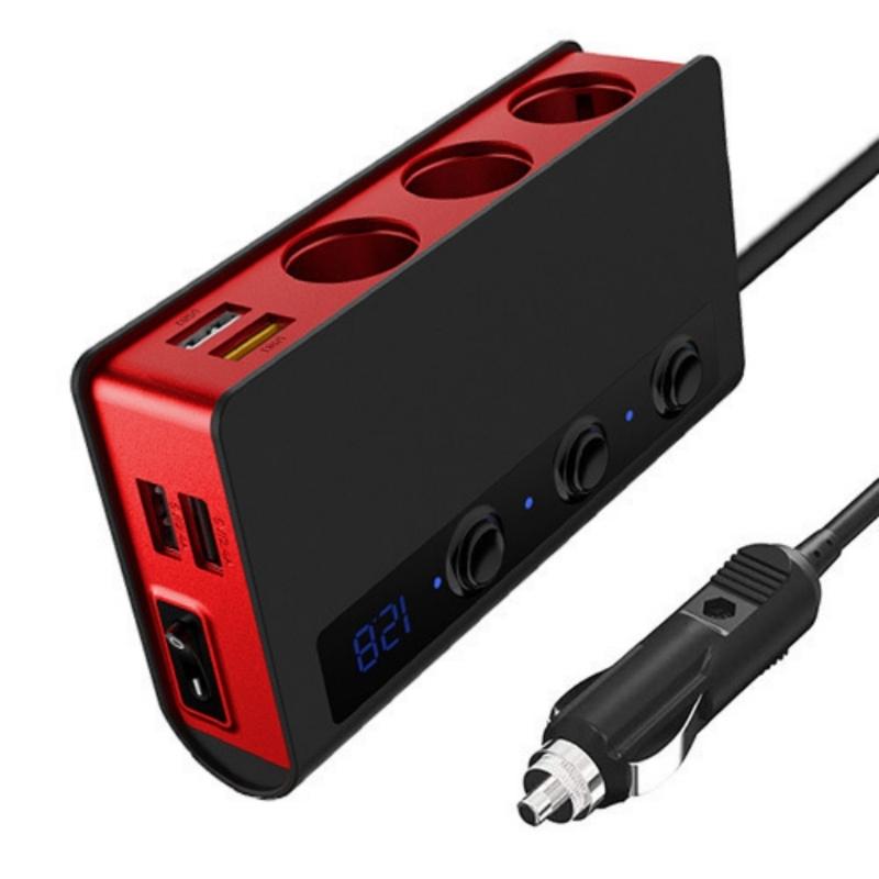 180W Car Charging Adapter Lighter Adapter Splitter Adapter USB Charger with Independent Switches and Voltmeter