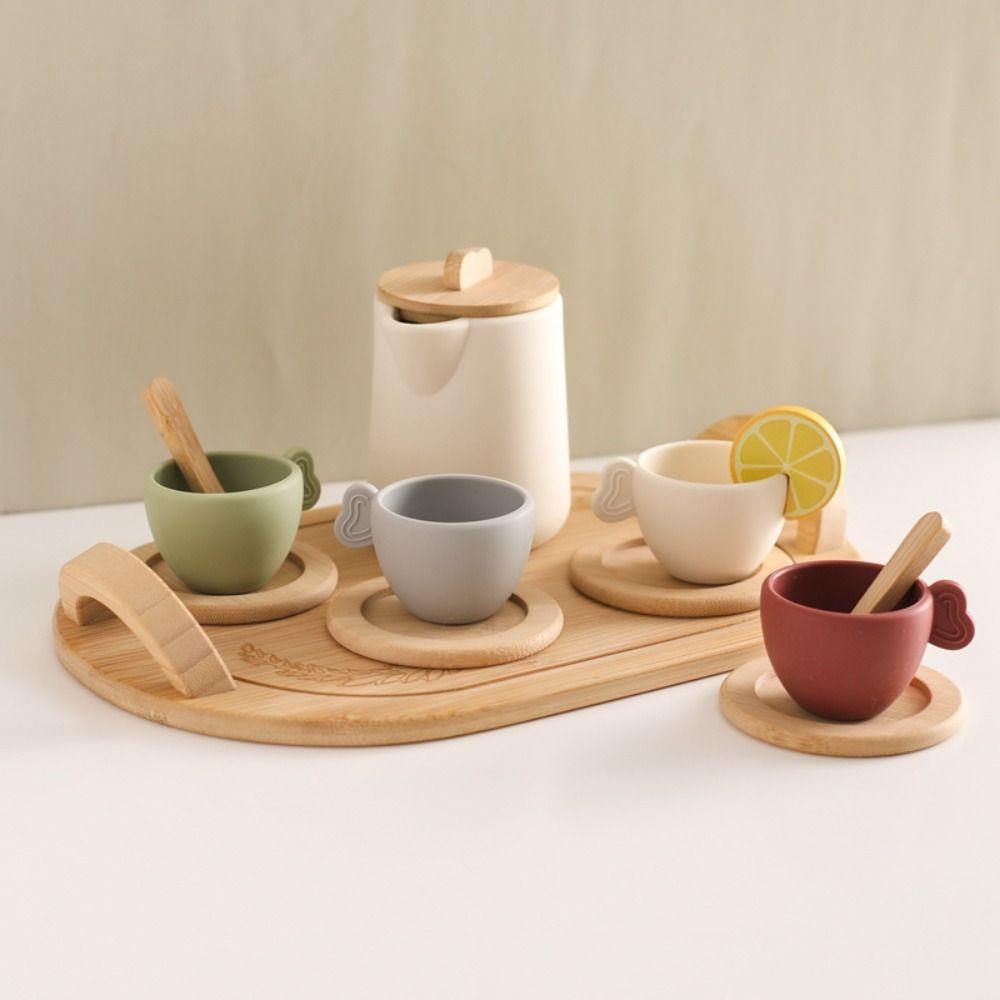 Kitchen Utensil Teapot Teacup Simulation Wooden Pretend Play Toy Afternoon Tea Toy  Baby Toddlers