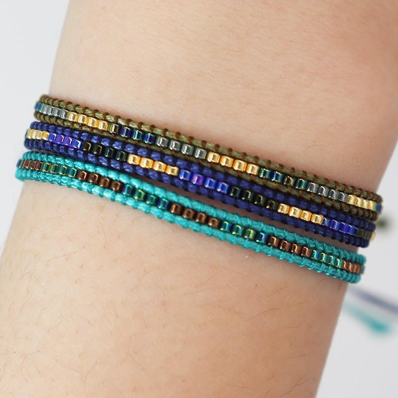Fashion Minimalist Bohemian Vintage Bead Rainbow Handmade Woven Couple Bracelet