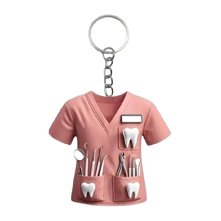 

Healthcare Worker Keychain Accessory Crystal Acrylic Material Nurse Uniform Inspired Shape Thoughtful Present 1 рожевий