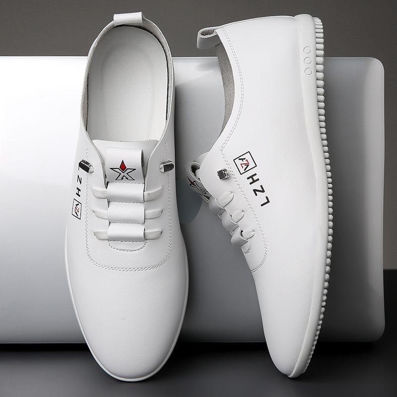 Men's Leather Shoes New Breathable Deodorant White Casual Shoes Soft Sole Soft Surface Leather Shoes Men