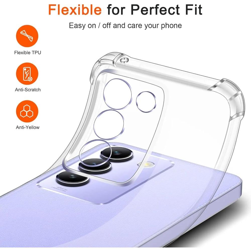 Stoßfestes TPU-Gehäuse mit vier Ecken für VIVO V40 SE V30 Lite 5G V30e V29 Pro V29 Transparente Schutzhülle Ultradünne klare Vollschutzabdeckung