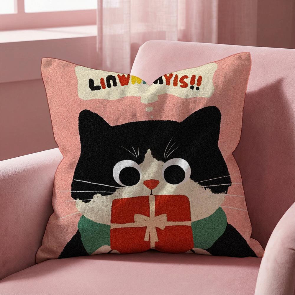 Cartoon Cat Cute Cushion Cover Multi-Scene Pillow Cover for Home & Car - Reversible, Soft & Durable for Daily Use