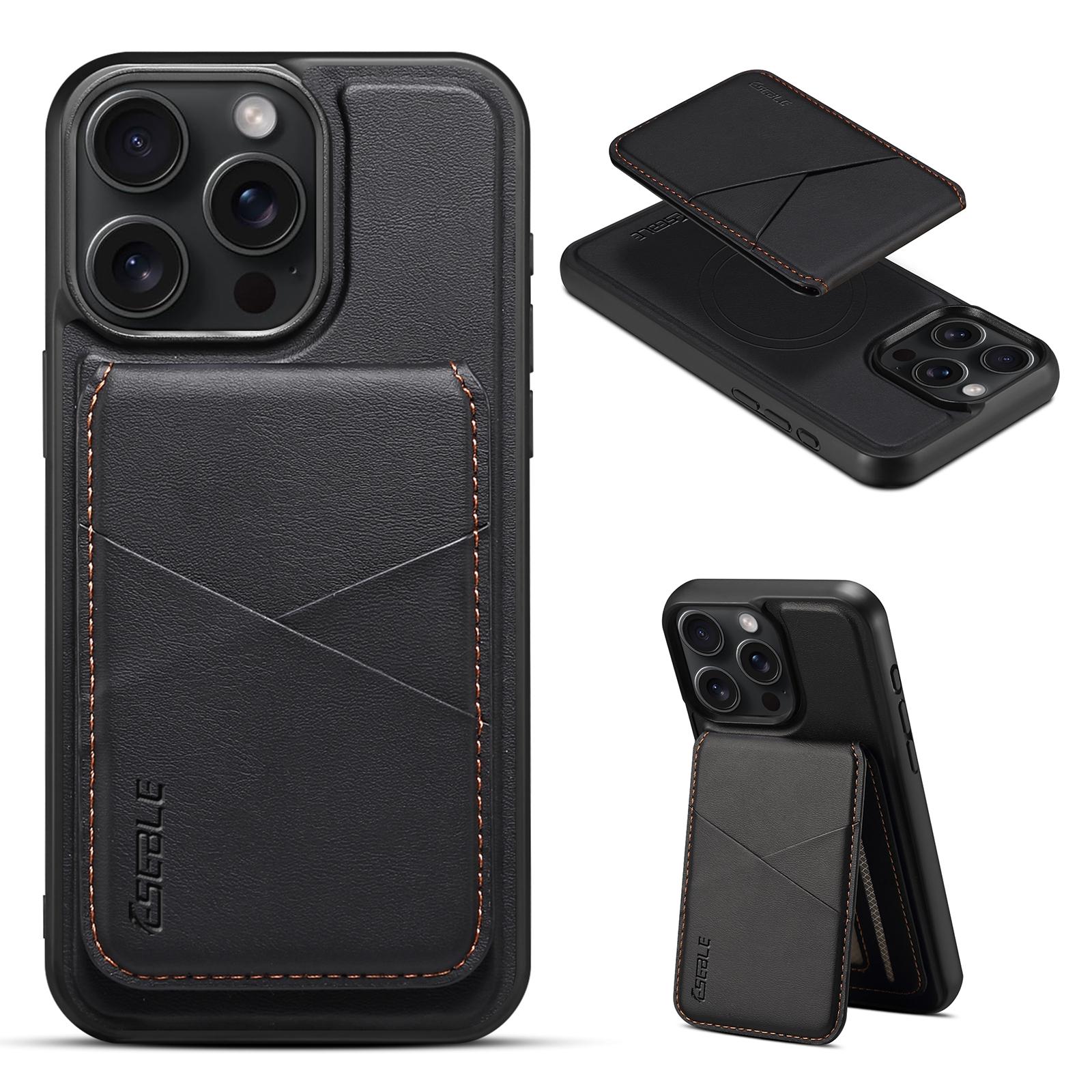 

ESEBLE E3 For iPhone 16 Pro Magnetic Case with Detachable Card Holder Leather + TPU RFID Blocking Phone Cover A