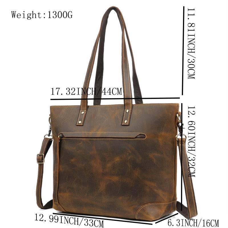Vintage Unisex Crazy Horse Leather Tote Bag: Large Capacity, Fashionable Single Shoulder Cowhide Handbag