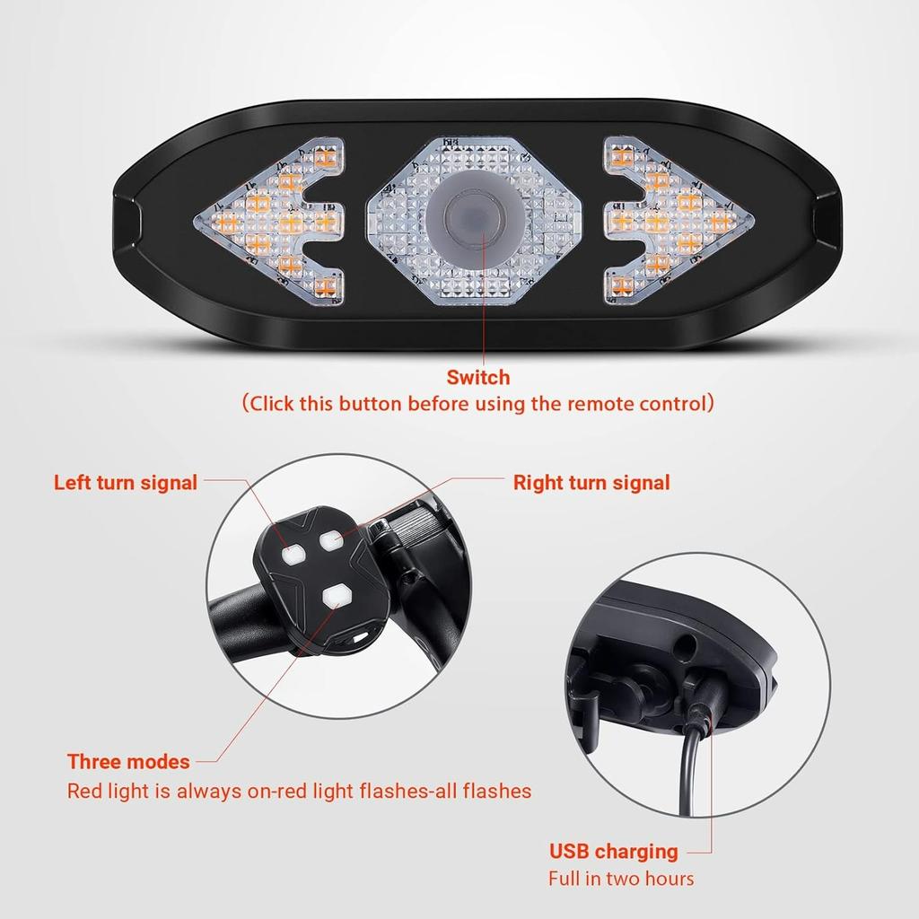 Bike Tail Light with Turn Signals Wireless Remote Control Waterproof Bicycle Rear Light Back USB Rechargeable Ultra Bright Safety Warning Cycling
