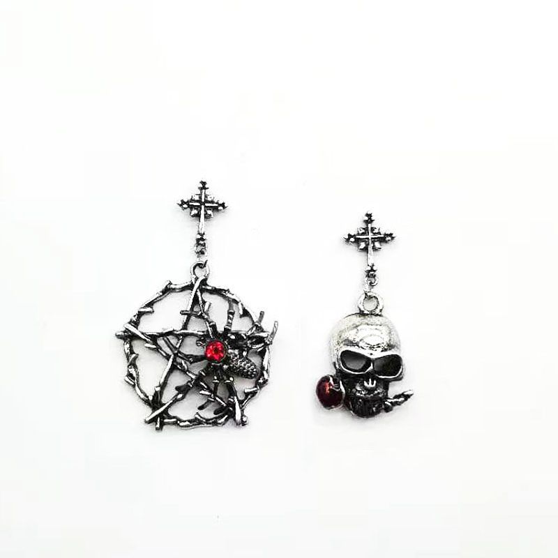 Fashion Dark Style Skull Climbing Cross Gothic Pentagram Earrings Ear Studs
