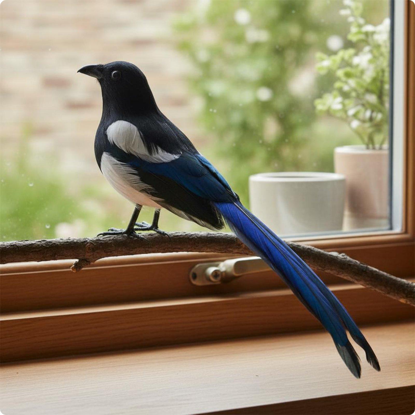 Feather Magpie Ornament Handmade Magpie Figurine Faux Feather Bird Decor Lifelike for Window Display