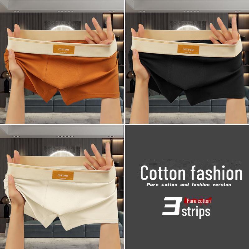 Men's Solid Color Cotton Boxer Briefs - Comfortable, Breathable, Mid-Waist Sports Shorts