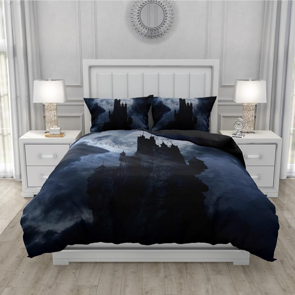 3D printed Gothic skull rose microfiber duvet cover soft and comfortable 3-piece bedding set with zipper and 2 pillowcases