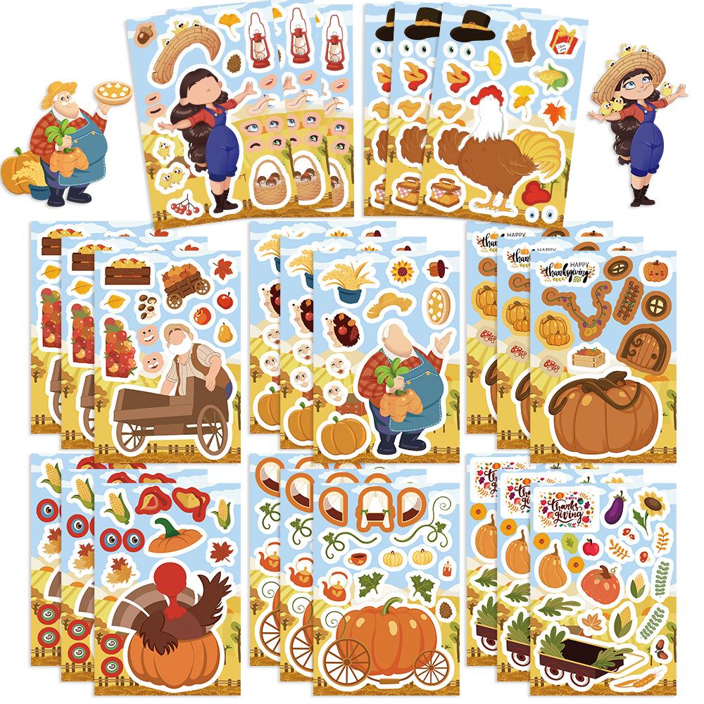 

8 Cartoon Thanksgiving Autumn Harvest Collage Hands-on DIY Handbook Mobile Phone Case Notebook Decoration Waterproof Stickers