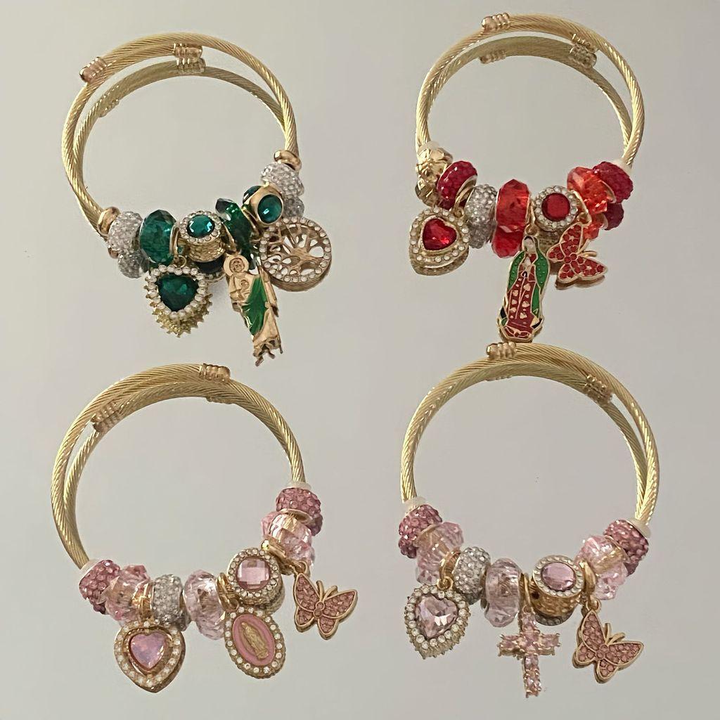 Braccialetti in Acciaio Religiosi con Croce e Motivi Floreali Gioielli da Donna per Regalo