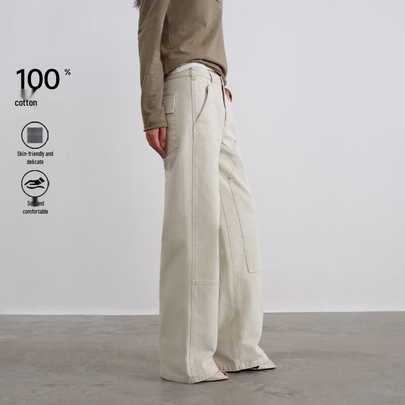GREEN BELT Retro Washed Cotton Straight-Leg Pants