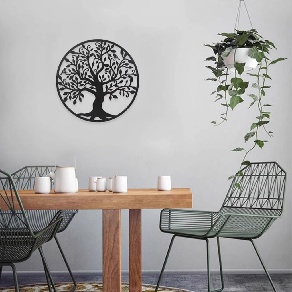 Black Metal Tree of Life 50cm Elegant Decoration - Steel Wall Art for Indoor Outdoor - Design Picture Living Room Hallway Staircase Home Decoration