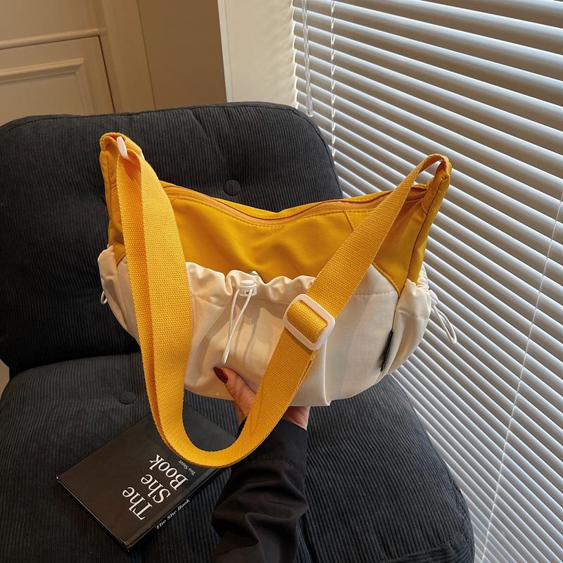 Large-capacity contrasting color casual cloth bag women's new summer niche shoulder bag crossbody dumpling bag