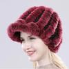 Lady Real Rex Rabbit Fur Hat Winter Knitted Natural Rex Rabbit Fur Caps Russia Women Warm Real Fur Beanies Hats