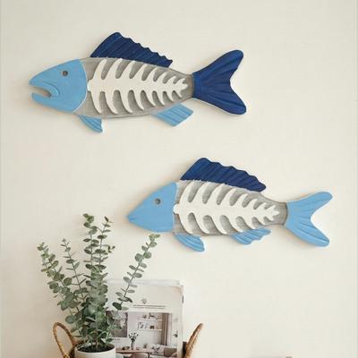 Wooden Fish Bone Wall Decor Beach Wood Fish Wall Sculpture Vintage Mediterranean Style Fish Hanging Wall Art for Home Lake House Bedroom Decor