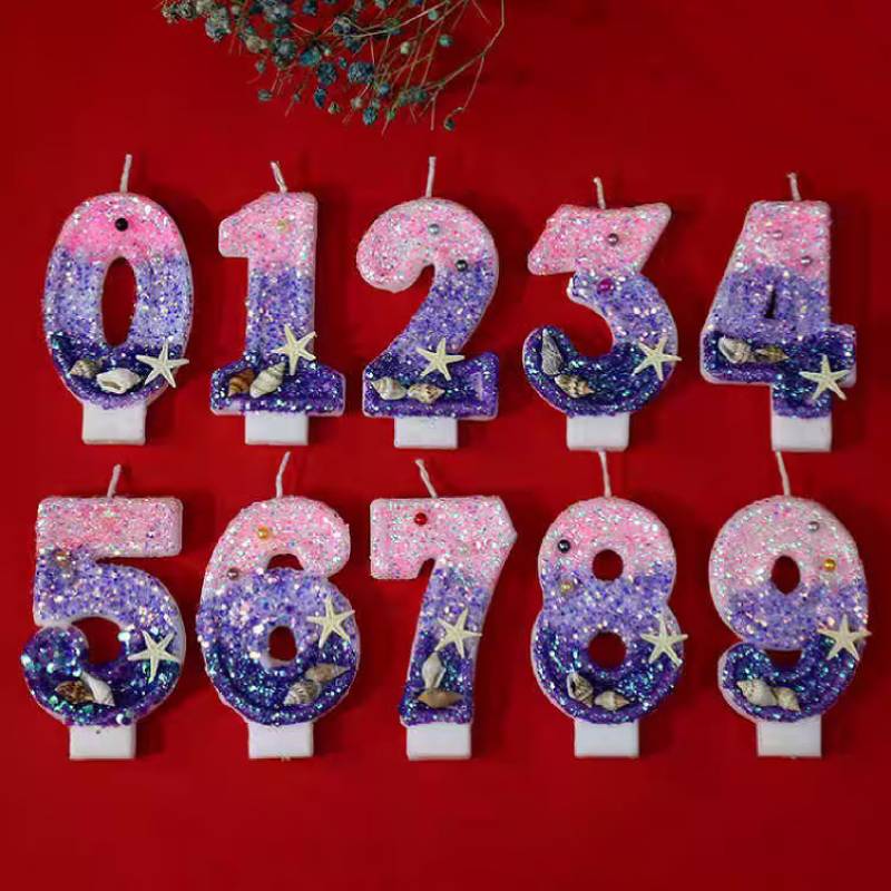3D Birthday Candles 0-9 Number Cake Decorating Candles Mermaid Theme Birthday Cake Topper Decorations Anniversary Party Supplies