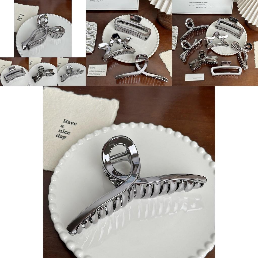 Elegant Metal Silver Resin Large Hair Clip For Effortless Stylish Updos And Ponytails